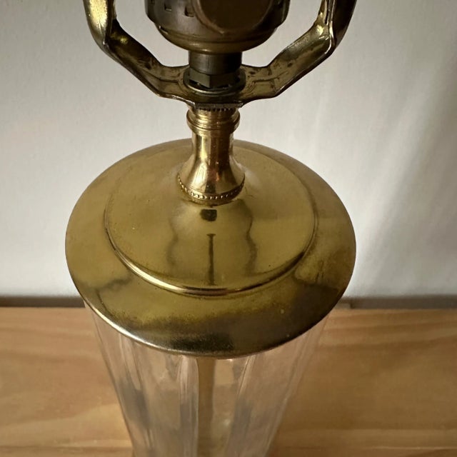 Late 20th Century Vintage Brass and Cylinder Cut Glass Tall Buffet Lamp For Sale - Image 5 of 10