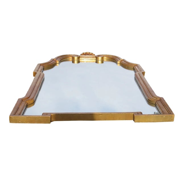 Glass Vintage Neoclassic Gold Wall Mirror With Shell Crest For Sale - Image 7 of 8