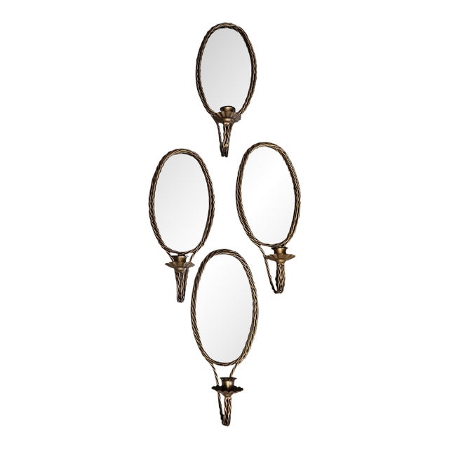 Twisted Gilt Metal Mirrored Mid Century Sconces - Set of 4 For Sale