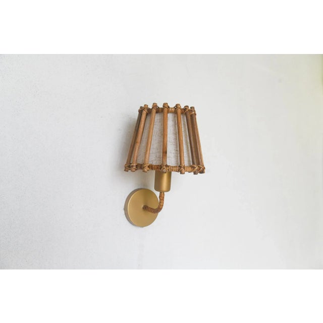 1990s Pencil Reed Rattan Wall Sconce Lamp For Sale - Image 5 of 9
