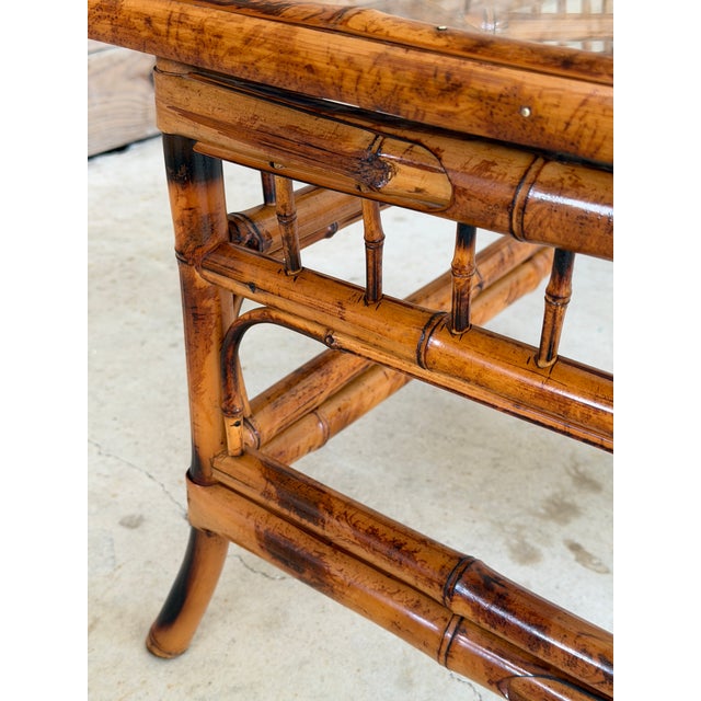 Brighton Pavilion Vintage Brighton Pavilion Scorched Bamboo Coffee Table With Glass Top For Sale - Image 4 of 12