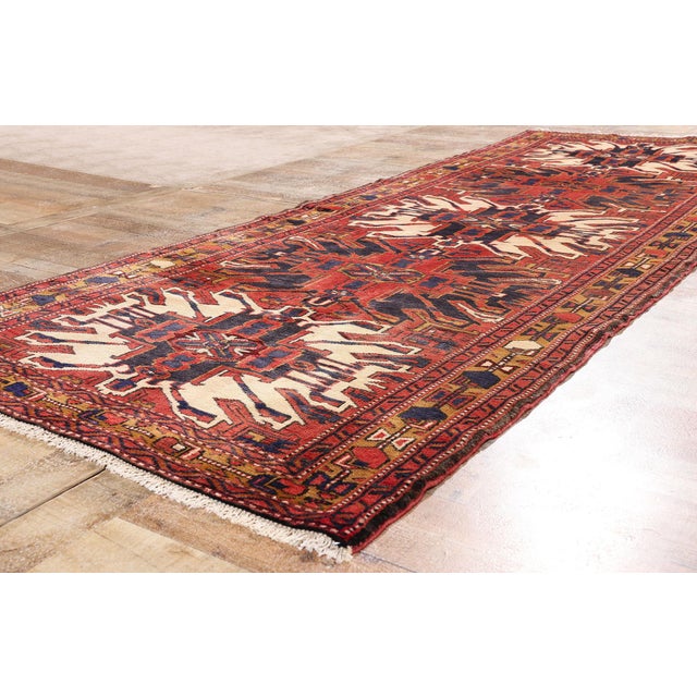 Red Vintage Persian Heriz Rug Runner, 03'11 X 10'04 For Sale - Image 8 of 10