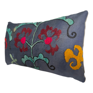 Antique 1900s Suzani Floral Embroidered Pillow
