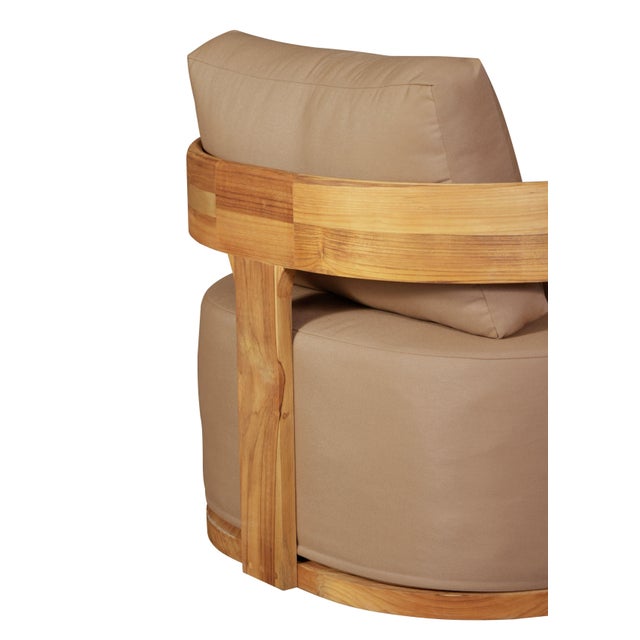 Eclipse Outdoor Solid Teak Wood Revolving Chair - Light Brown Fabric For Sale - Image 4 of 11