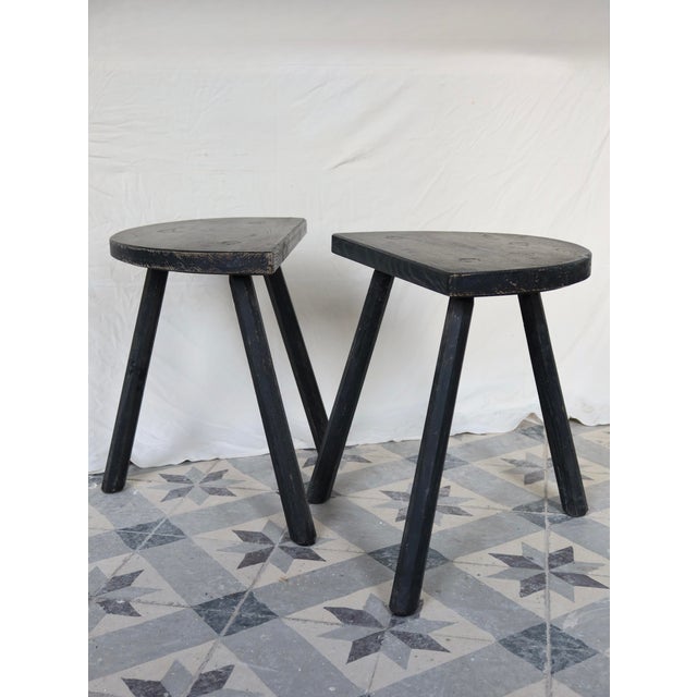 Vintage Stools in Black Painted Wood, 1970s, Set of 2 For Sale - Image 4 of 10