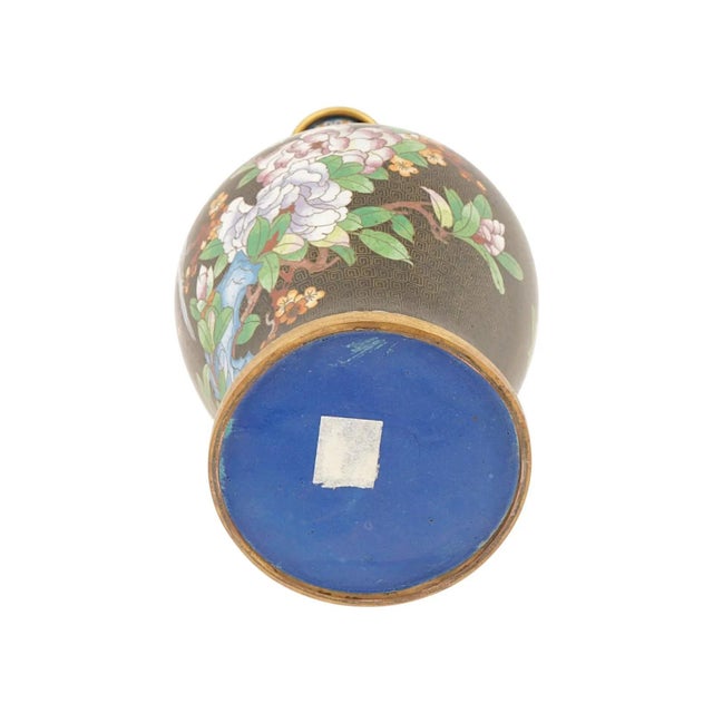 A vintage Chinese cloisonne double gourd vase, dating to the mid-to-late 20th century. Decorated with colored enamel in...