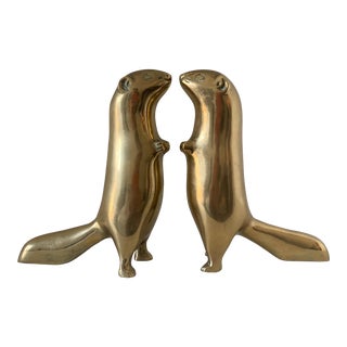Late 20th Century Brass Squirrel Bookends- a Pair For Sale