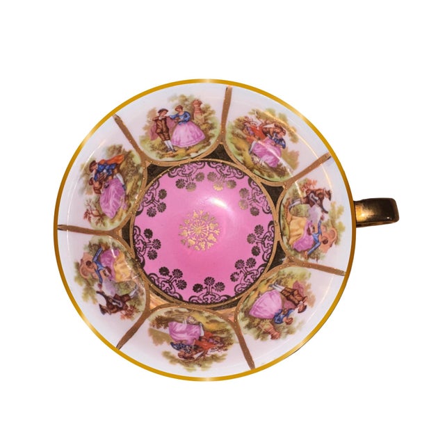 1920s Pink JKW Bavaria Love Story Tea Cup, Saucer and Salad Plate For Sale In Los Angeles - Image 6 of 8