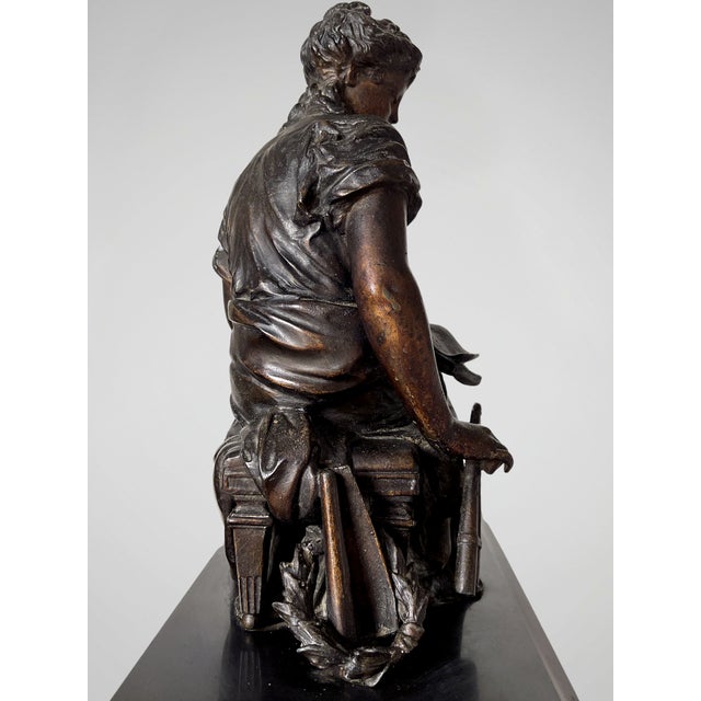 Metal Napoleon III Euterpe Mantel Clock in Patinated Spelter by Japy Frères, 19th Century For Sale - Image 7 of 18