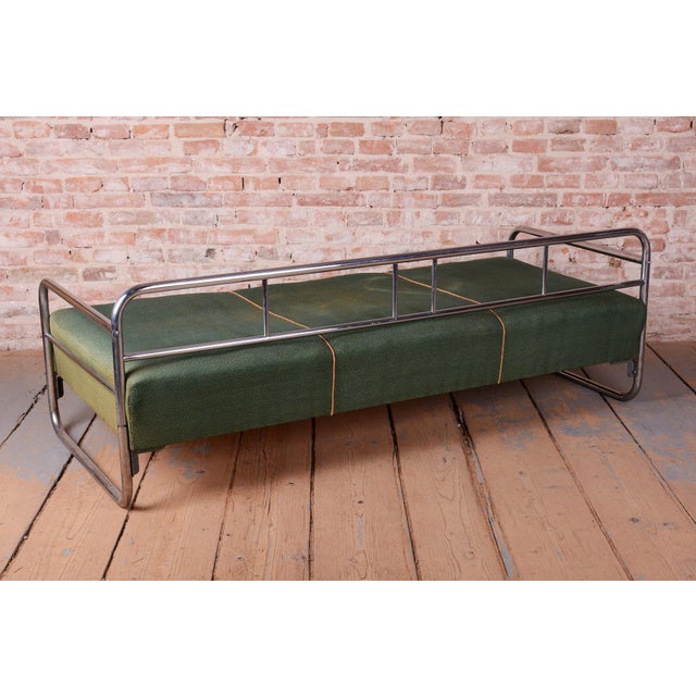 Bauhaus Sofa in Chrome, Steel, and Fabric, Czech, 1930s For Sale - Image 4 of 12