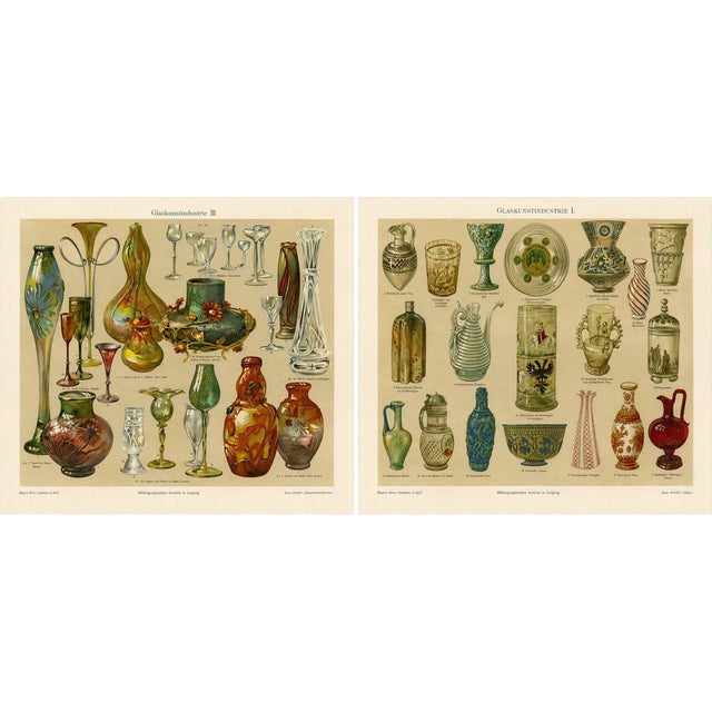 Art Nouveau Glass and Historic Glassmaking by Peter Behrens, 1898, Set of 2 For Sale