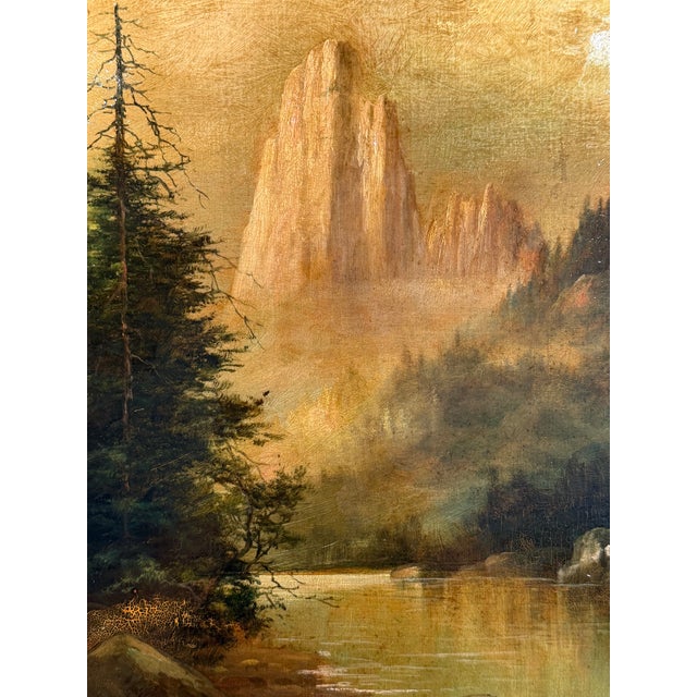 This listing is for an antique landscape painting. This oil on board depicts Castle Peak, located in California's Sierra...