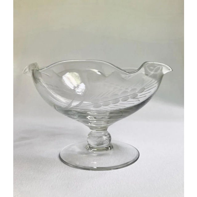 Mid Century Footed & Etched Crystal Pedestal Dish For Sale - Image 12 of 13