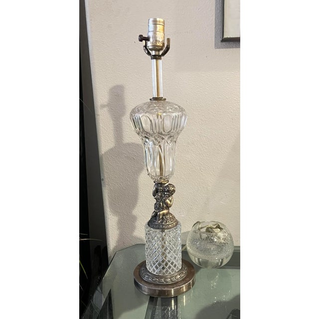 Pair of 1940s Hollywood Regency Cherub Waterford Lamps No Labels, Appraised as Stiffel Circa 1940’s. For Sale - Image 10 of 12