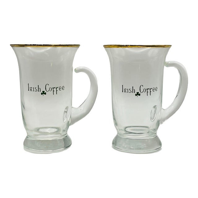 Mid 20th Century Clear Glass Irish Coffee Mugs- A Pair For Sale