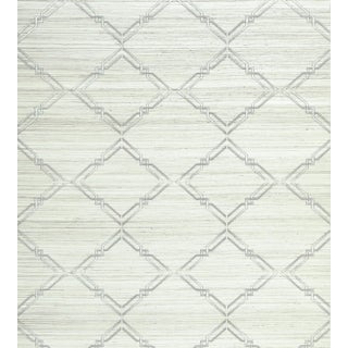 The House of Scalamandré Monroe Embroidered Grasscloth Wallcovering, Glacier For Sale