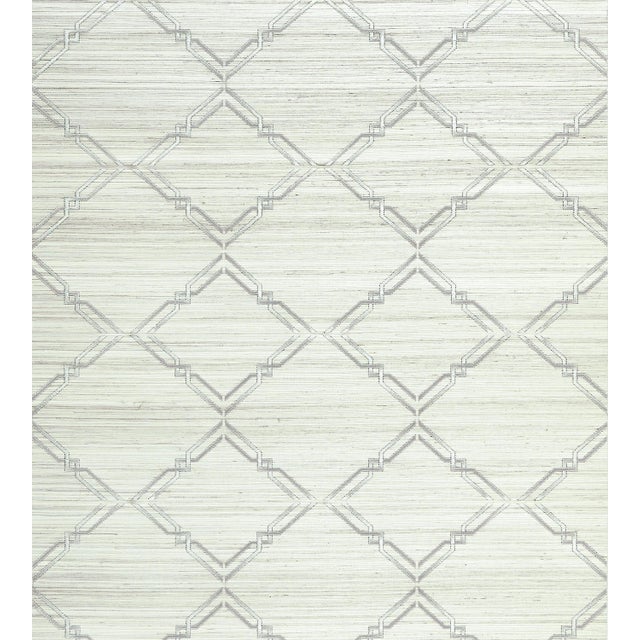 The House of Scalamandré Monroe Embroidered Grasscloth Wallcovering, Glacier For Sale