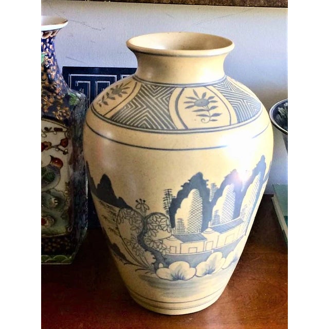 Large 1980s Canton Style Earthenware Vase For Sale - Image 4 of 6