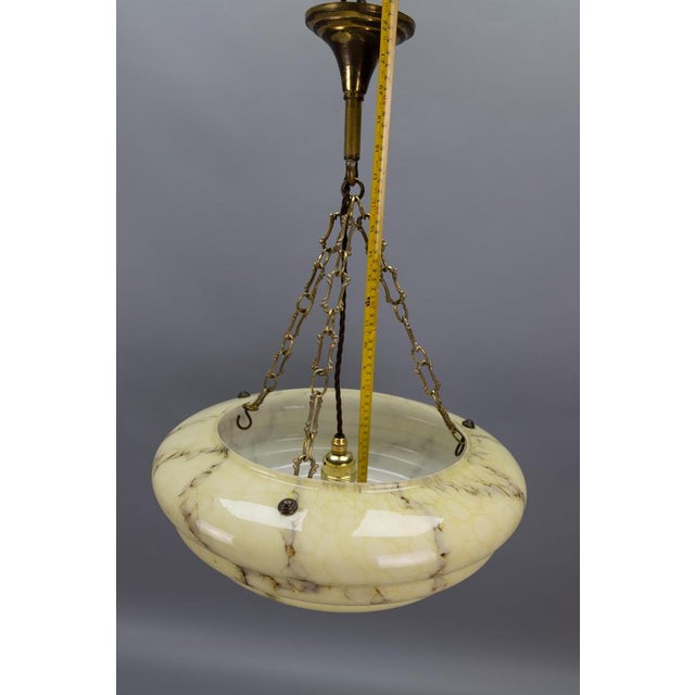 Art Deco Layered Marbled Yellowish Beige and Brown Glass and Brass Pendant Light, 1950s For Sale - Image 16 of 18
