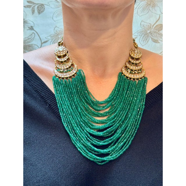 Mughal Magnificent Traditional Emerald Beads & Rose Cut Diamond Vintage Necklace For Sale - Image 11 of 18