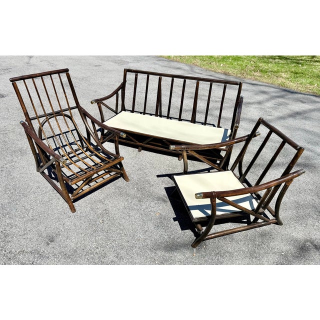 1960’s Boho Chic Coastal Ficks Reed / Far Horizons Style Bamboo Sofa & Lounge Chairs Set, Restored For Sale - Image 9 of 12