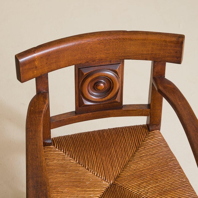 French Rush + Oak Armchair in the Manner of Charles Dudouyt, 1940s - 2 Available For Sale - Image 11 of 11