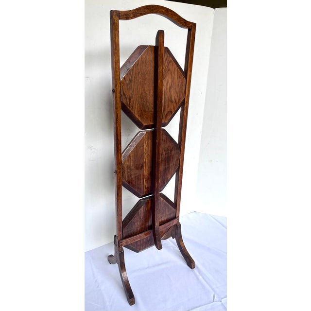 Wood Antique Edwardian Quartersawn Oak 3-Tier Folding Cake Stand For Sale - Image 7 of 16