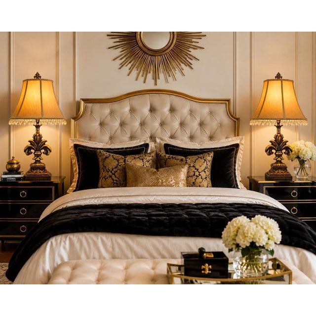 Late 20th Century Pair of Gilded Fleur-De-Lis Table Lamps With Original Crystal Fringe Shades, 28”h For Sale - Image 4 of 5