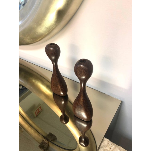 Wood 1960s Noguchi Style Hard Wood Sculptural Studio Candle Holders - A Pair For Sale - Image 7 of 8