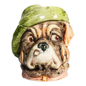 Wonderful Antique Bulldog Humidor Jar Ceramic Figural Tobacco Jar English Dog Head Lidded Jar Vintage Tobacciana