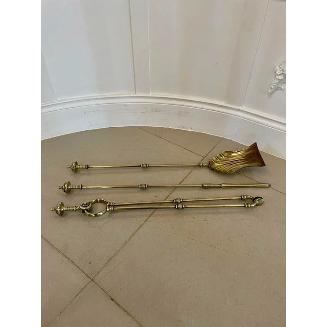 Metal Antique George III Brass Fire Irons, 1982s, Set of 3 For Sale - Image 7 of 8