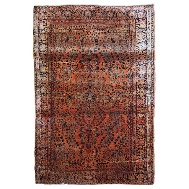 Red 1920s Handmade Persian Sarouk Rug 4'1" X 6'4" For Sale - Image 8 of 8