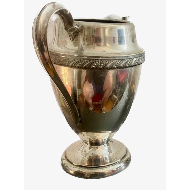 1940s Mid-Century Modern Regency Revival Gadroon Silver Plate on Copper Water Pitcher For Sale - Image 4 of 6