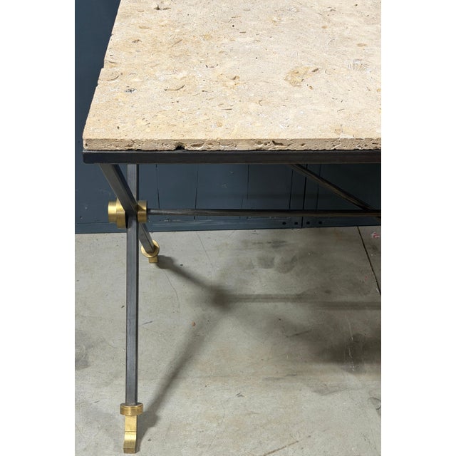 Maison Jansen Iron & Brass Neoclassical Console Table Coquina Stone Top, 1970s For Sale - Image 4 of 13