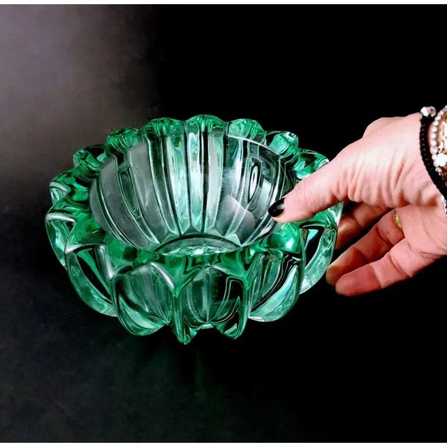1930s Art Deco Pierre d'Avesn Green Molded Glass Bowl For Sale - Image 12 of 12