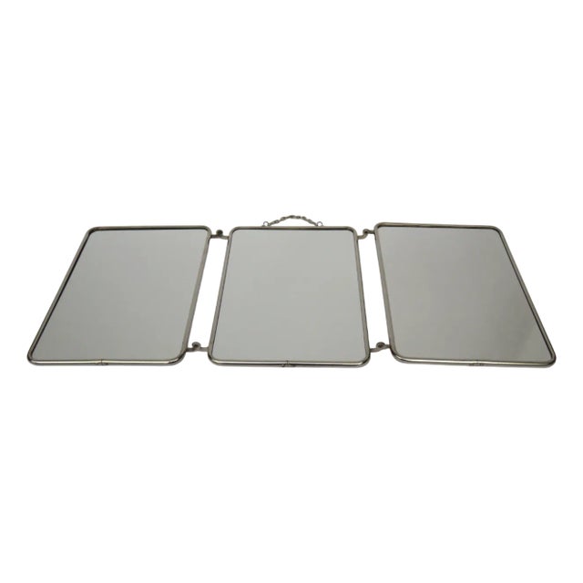 Chrome-Plated Triptych 3-Part Mirror, France, 1940s For Sale
