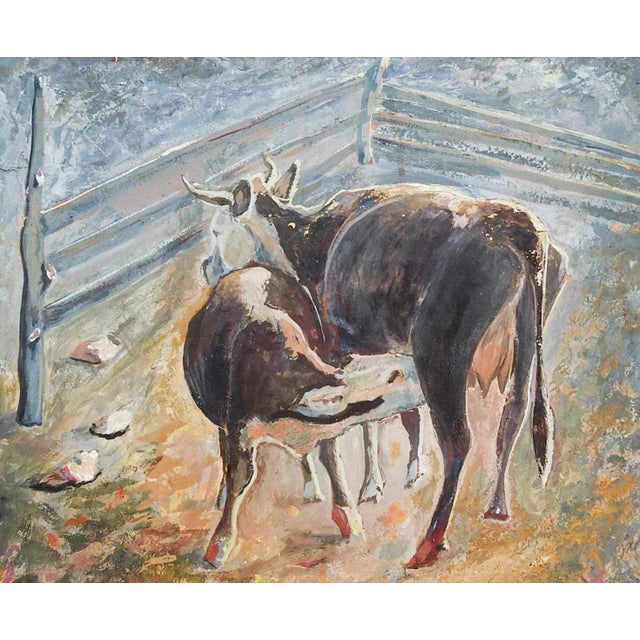 Paint Vintage 1930's Cow & Calf Painting For Sale - Image 7 of 7