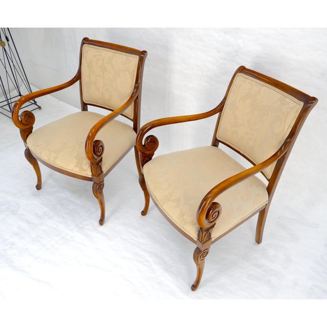 Pair of Regency Style Carved Open Arm Fireside Lounge Chairs For Sale - Image 9 of 12