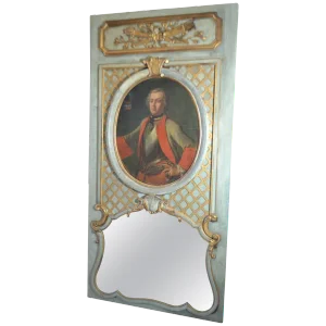 19th Century Parcel-Gilt and Painted Trumeau Mirror With 17th Century Portrait