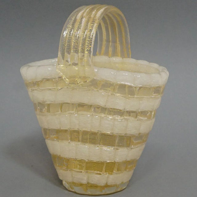 1940s Ercole Barovier for Barovier & Toso Attr. Glass Basket Circa 1940ties For Sale - Image 5 of 10