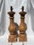 A matching pair of vintage baluster form marble table lamps featuring earth tones including orange, caramel, brown, tan,...