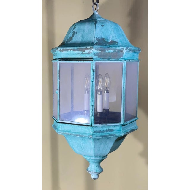 Verdigris Vintage Solid Brass & Verdigris Patina Outdoor/Indoor Lantern For Sale - Image 8 of 16