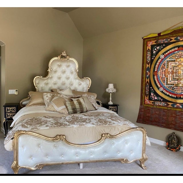 Champagne Panel Bed by Michael Amini - Platine De Royale Antique Platinum For Sale In Palm Springs - Image 6 of 12