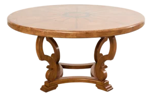 Country Italian Round Oak Dining Table With Parquetry Top