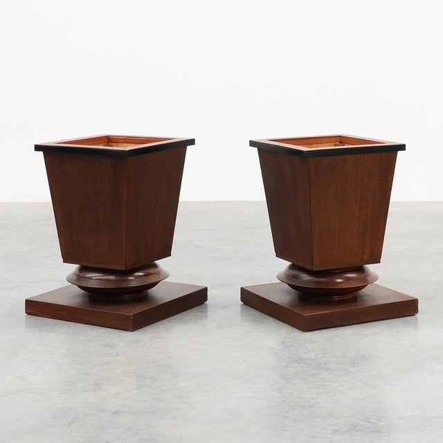 Art Deco Geometric Square Oak Planters, France, 1930s, Set of 2 For Sale - Image 11 of 11