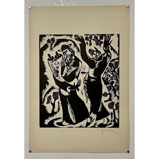 Abstract Reuven Rubin, Rare 1923 Cubist Reuven Rubin Woodcut Woodblock Print Israeli Hasidic Judaica For Sale - Image 3 of 13