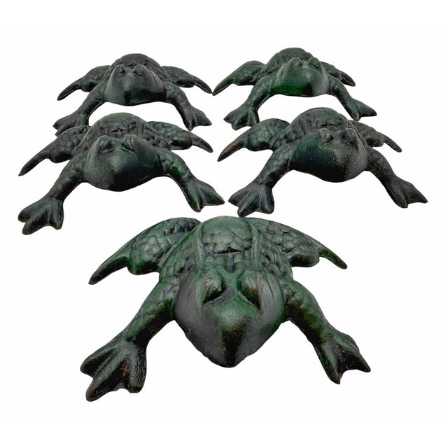 Mid-Century Modern Mid 20th Century Set of 5 Cast Iron Frog Place Card Holders or Garden Table Accents For Sale - Image 3 of 7