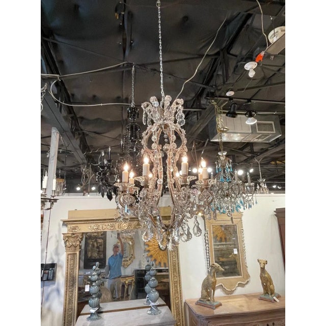 Metal Antique Italian Beaded Crystal Chandelier with 6 Lights For Sale - Image 7 of 8