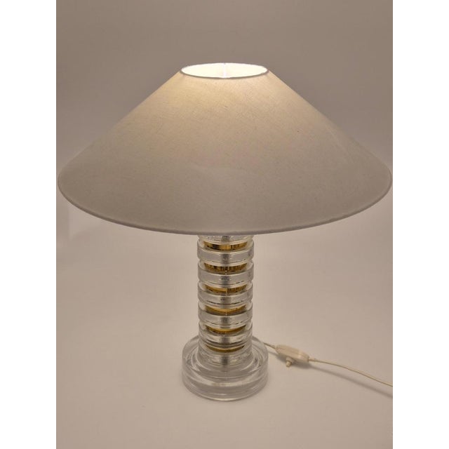 Metal Mid-Century Modern Scandinavian Table Lamp with Orrefors Glass and Brass from Carl Fagerlund, 1960s For Sale - Image 7 of 10