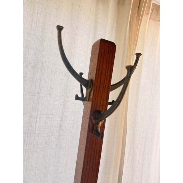 Antique Mission Style Solid Oak Standing Hall Tree With Four Double Hooks For Sale - Image 4 of 10